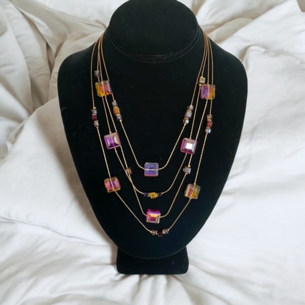 ALI-KHAN 4-Layers Aurora Borealis Crystal Beads Necklace